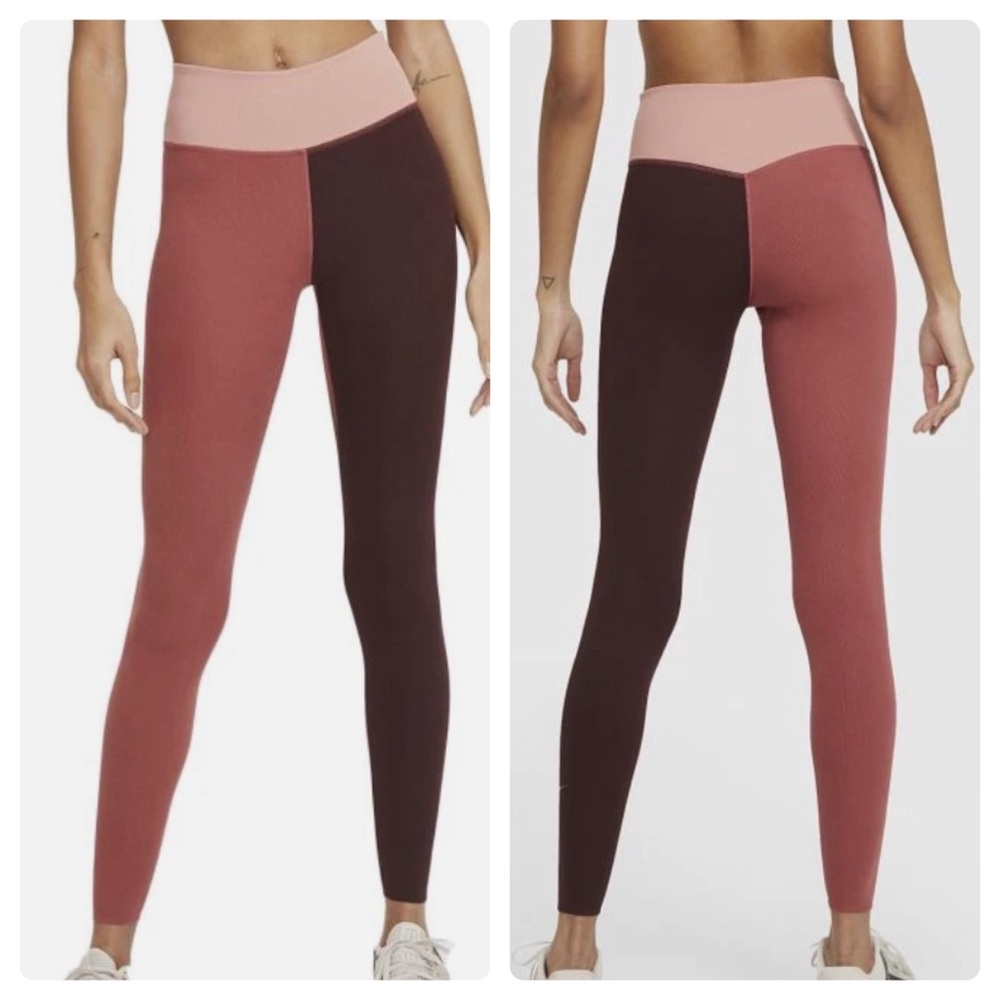 NWT Nike One Luxe Dri-Fit Ribbed Leggings Canyon Rust Color Block Women’s Large